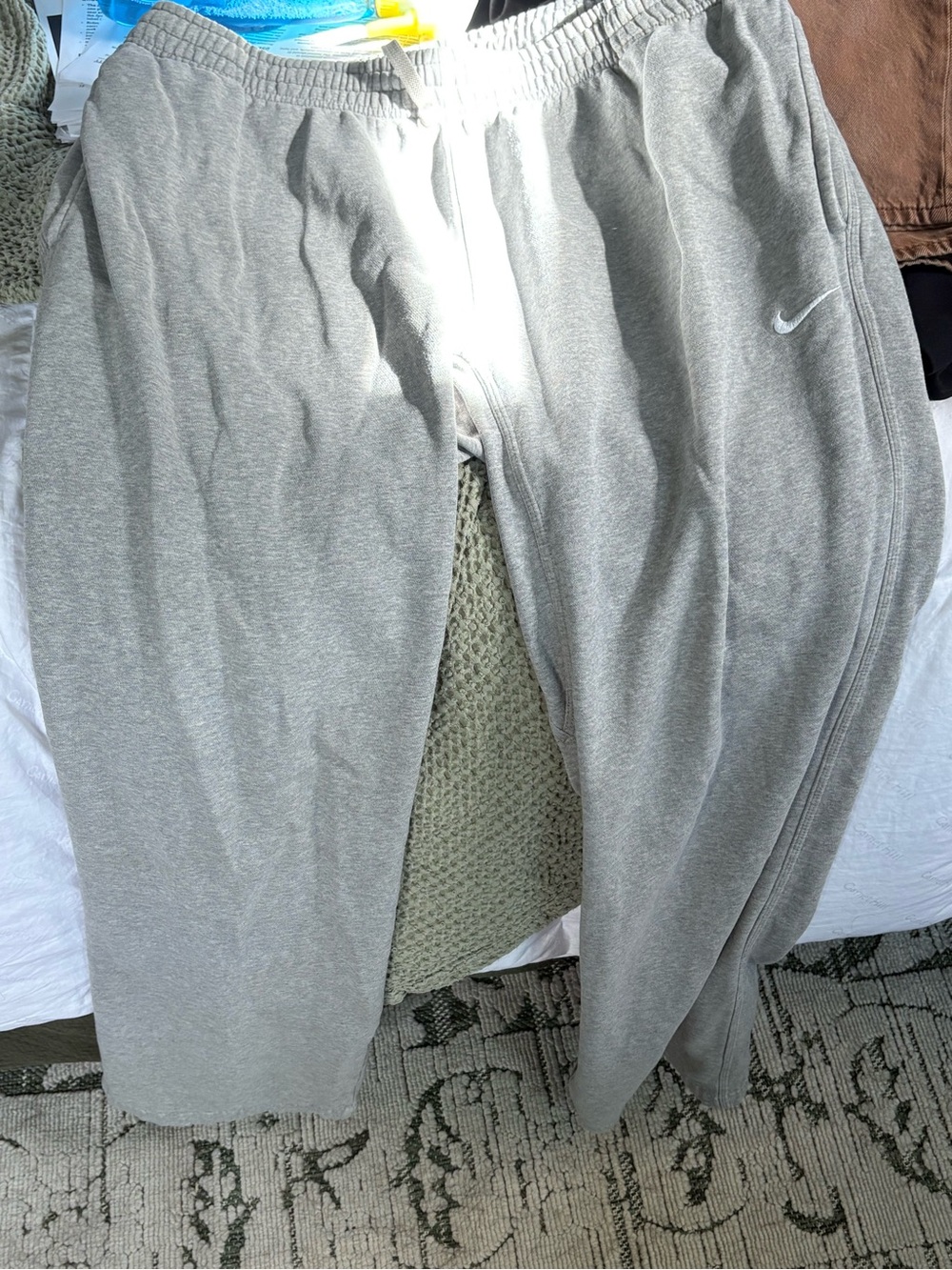 Nike Light Gray Ribbed Waist Sweatpants with Drawstring